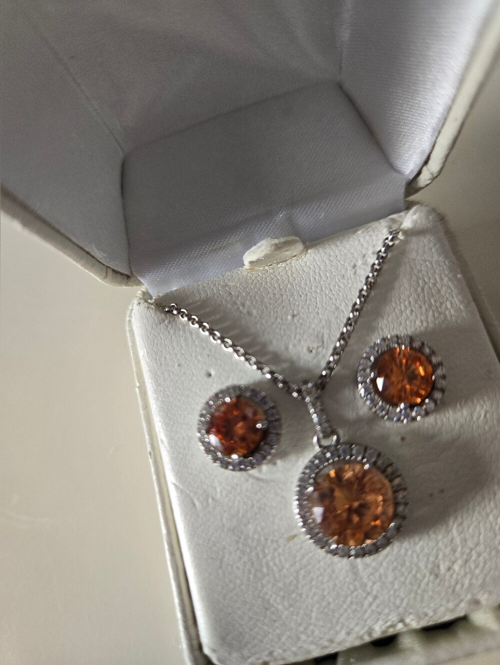 Sterling Silver Topaz And Cubic Zircona Gemstone Pendant and Stud Earrings Set